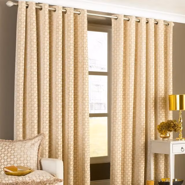 Make It A Home Belmont Chenille Jacquard Room Darkening Eyelet Curtain Pair, Beige and Yellow, Width: 183 cm