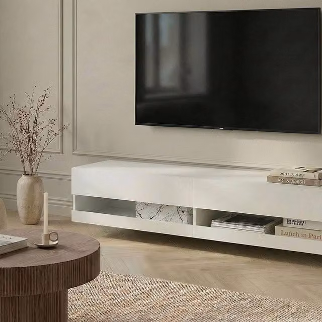 Wyld and Coco White MDF LED TV Stand with Cable Management