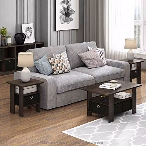 Furinno Andrey Side Table with Open Shelves and Storage Bin in Dark Brown – 2