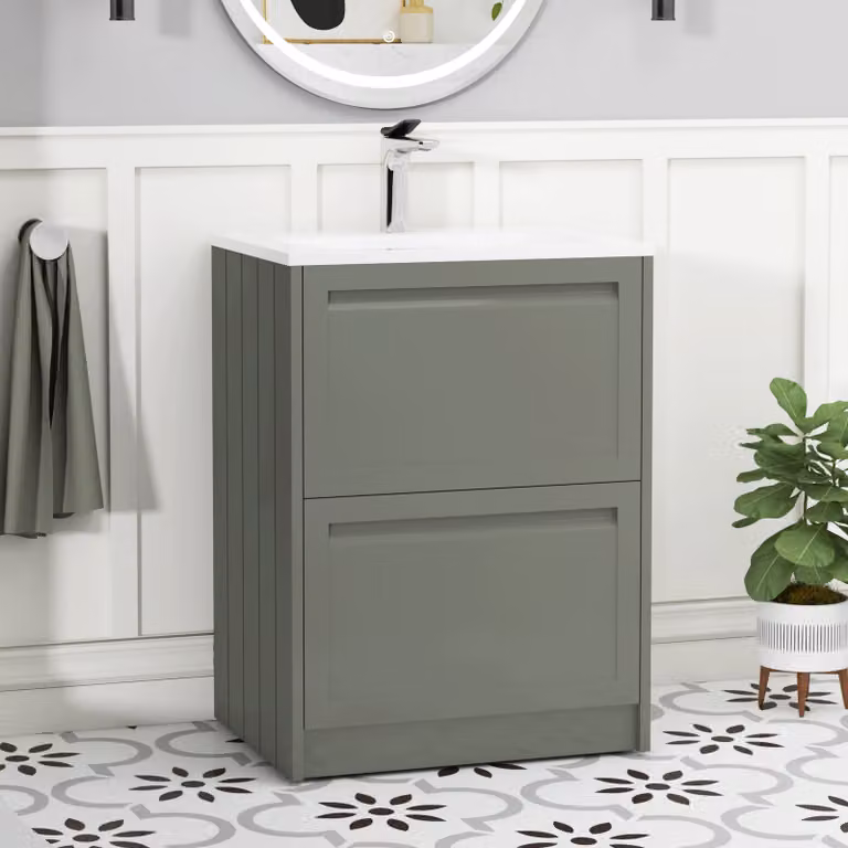 Royal Bathrooms Elmore Traditional 2 Drawer Floor Standing Vanity Unit in Matt Green with Matt Stone Basin
