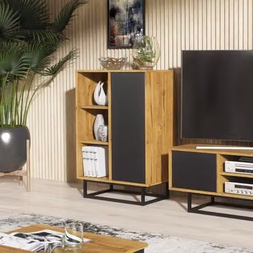 Creative Furniture Retro Oak and Black Sideboard Display Cabinet W/D/H: 100 x 35 x 70 cm – 1