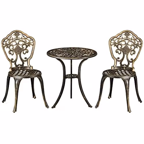 Outsunny 3 Piece Cast Aluminium Garden Bistro Set in Bronze with Parasol Hole – 2