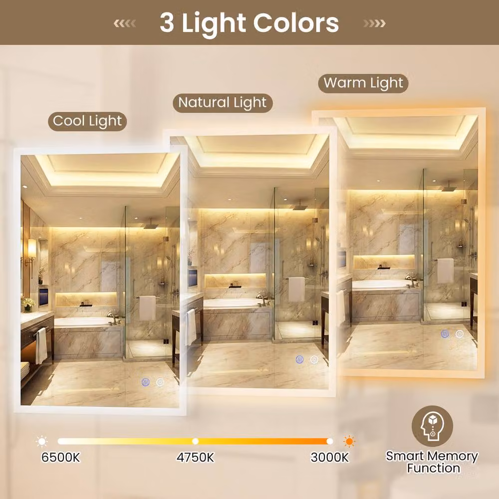 Costway Rectangular LED Lighted Bathroom Mirror in White, W/H: 60 x 80 cm – 5