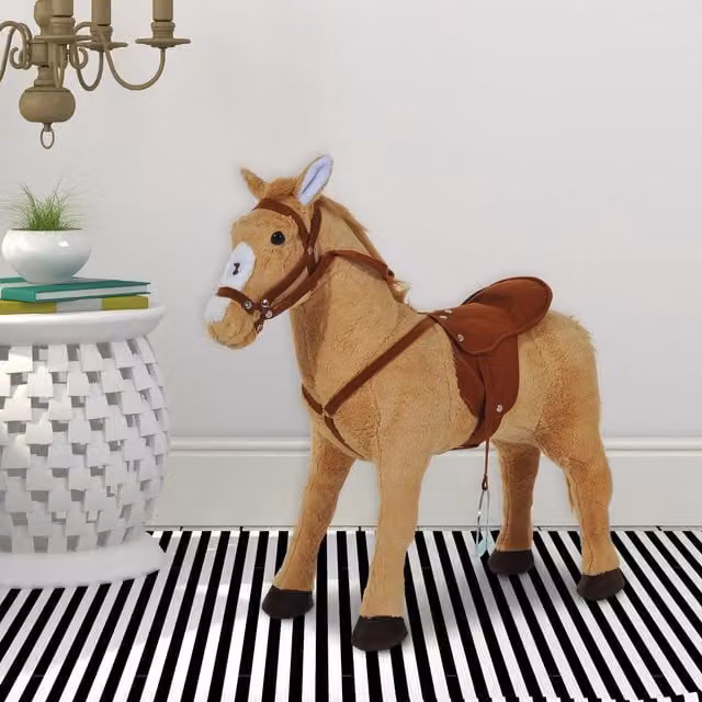 HOMCOM Interactive Brown Plush Rocking Horse with Sound for Kids