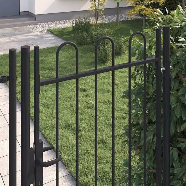 Berkfield Home Durable Steel Single Arched Top Fence Gate, Black, W: 1 m, H: 1.75 m