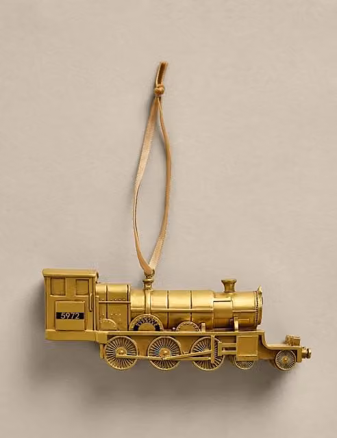 M&S Harry Potter Hogwarts Express Gold Metal Hanging Christmas Decoration