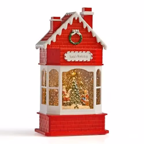 The Christmas Workshop Santa's Workshop Light-Up Snow Globe in White and Red with Swirling Glitter and Warm White LED Glow, W/D/H: 15.5 x 9.0 x 28.5 cm – 1