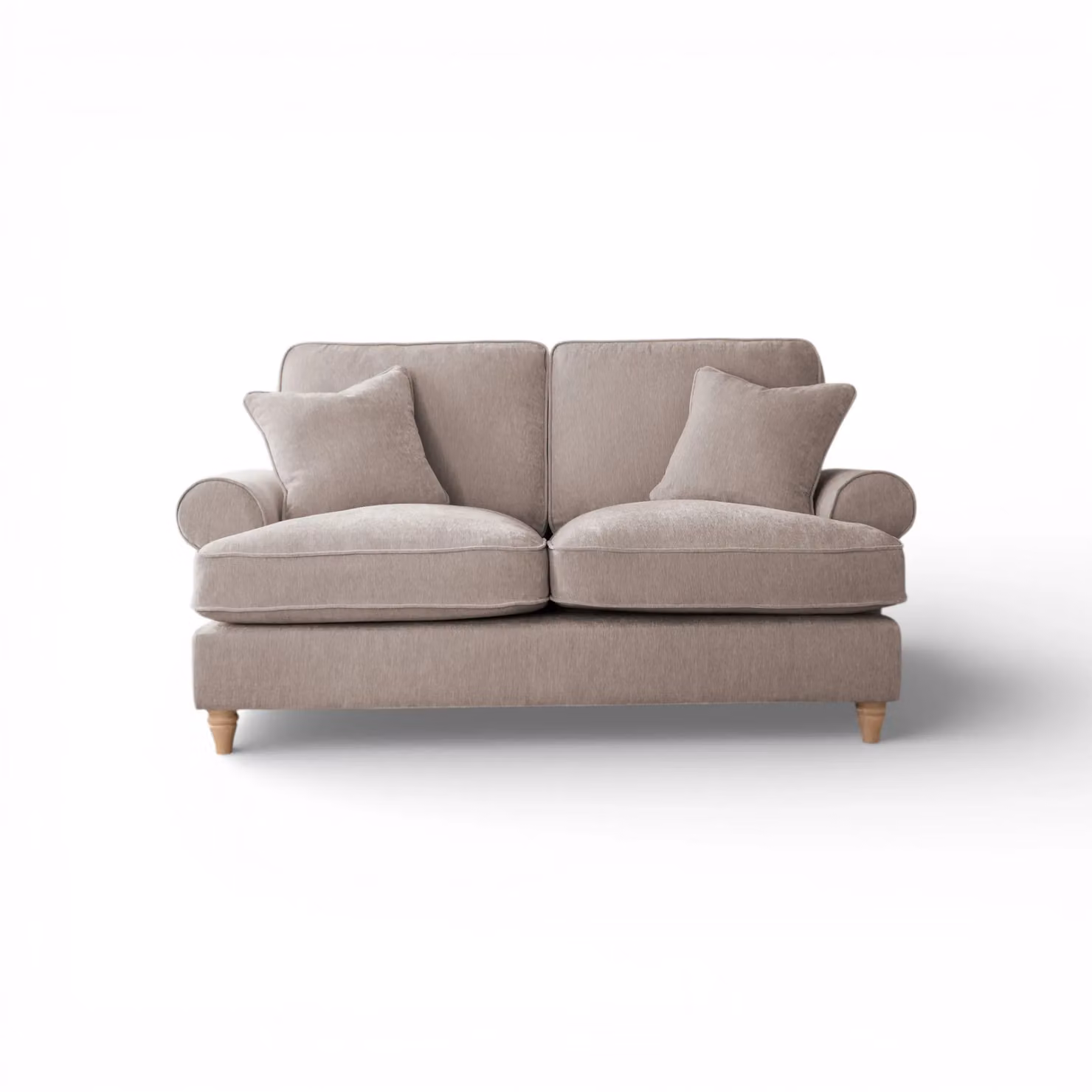 The Great Sofa Company Ezra 2 Seater Textured Velvet Sofa in Taupe with Scroll Arms – 2