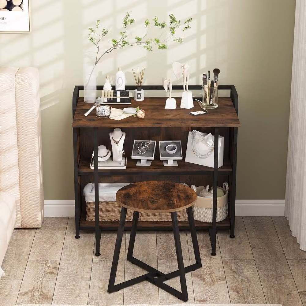 KORVIXA Space Saving Writing Table with Stool in Brown, W/D/H: 100 x 100 cm – 4