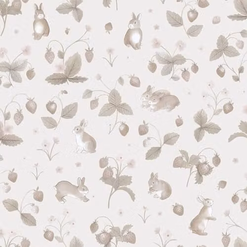 Holden Decor Storybook Bunnies & Berries Nature Inspired Wallpaper in Pink, Green and Red for Nurseries and Childrens Rooms