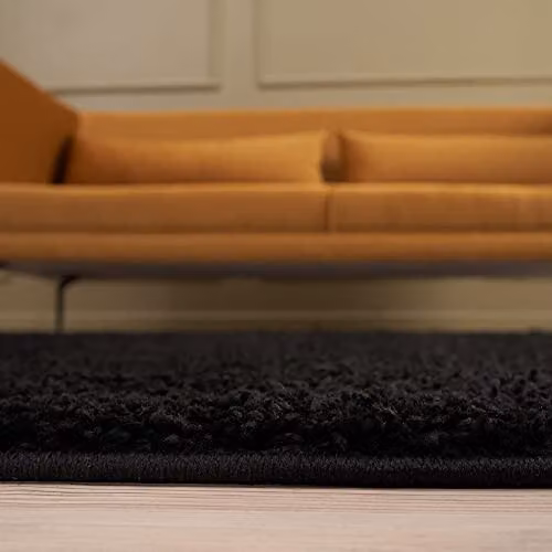 THE RUGS Black Plain Shaggy High Pile Soft Rug for Living Room, Bedroom or Hallway, W/D/H: 80 x 300 cm – 6