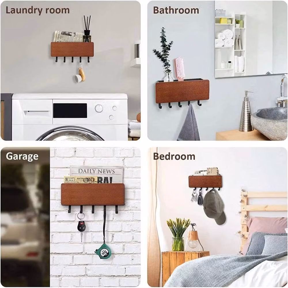 Kelvenix Wall Mounted Key Hook Hanger and Mail Holder in Brown – 3
