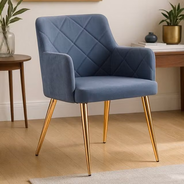 Orsina Tamzin Modern Velvet Angular Dining Chair with Armrests in Dark Grey and Gold – 1