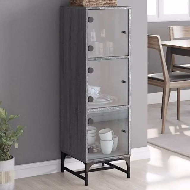 Berkfield Home Highboard with Glass Doors in Grey Sonoma, W/D/H: 35 x 37 x 120 cm