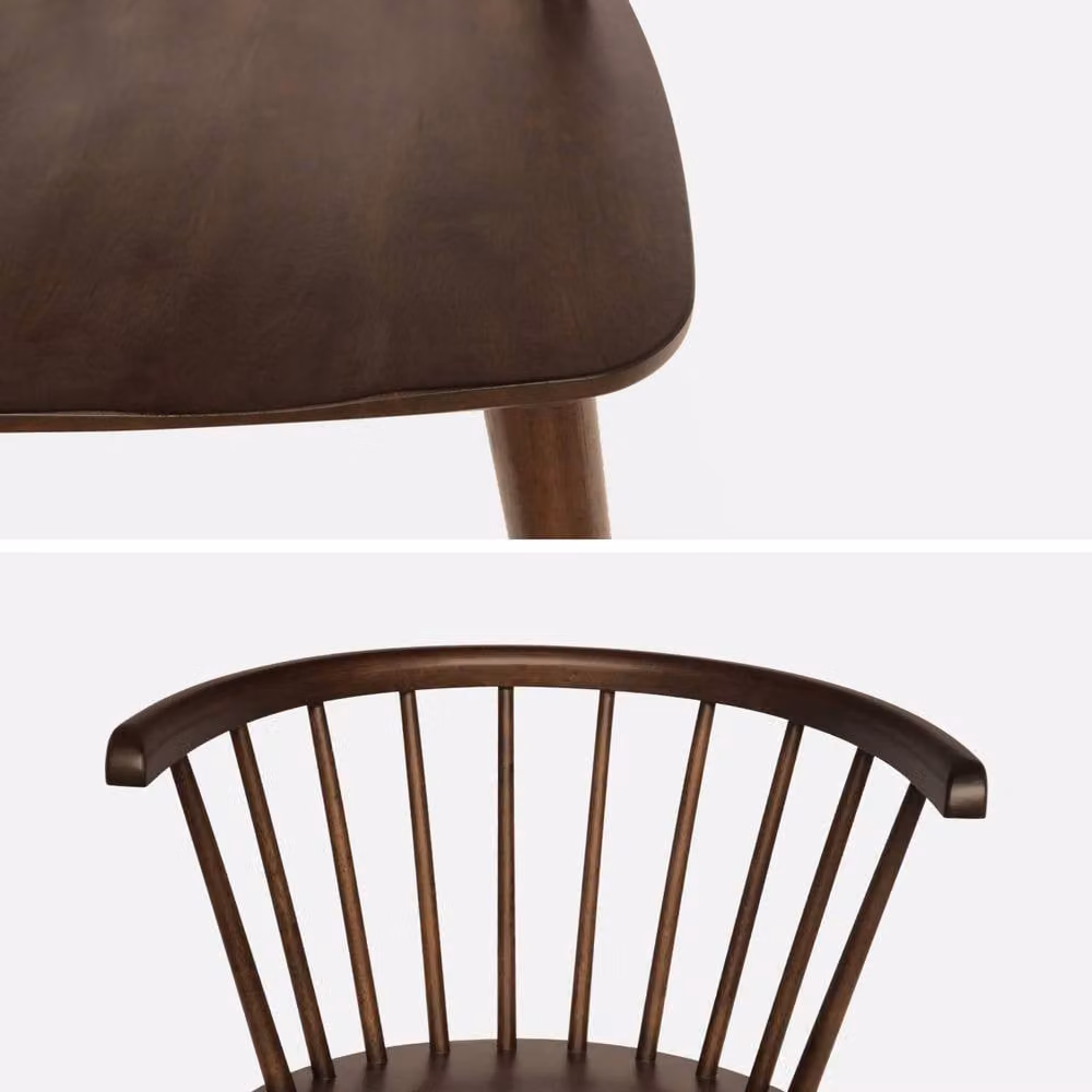 Sweekeet Pair of Dark Brown Walnut Wood and Plywood Dining Chairs with Armrests – 3