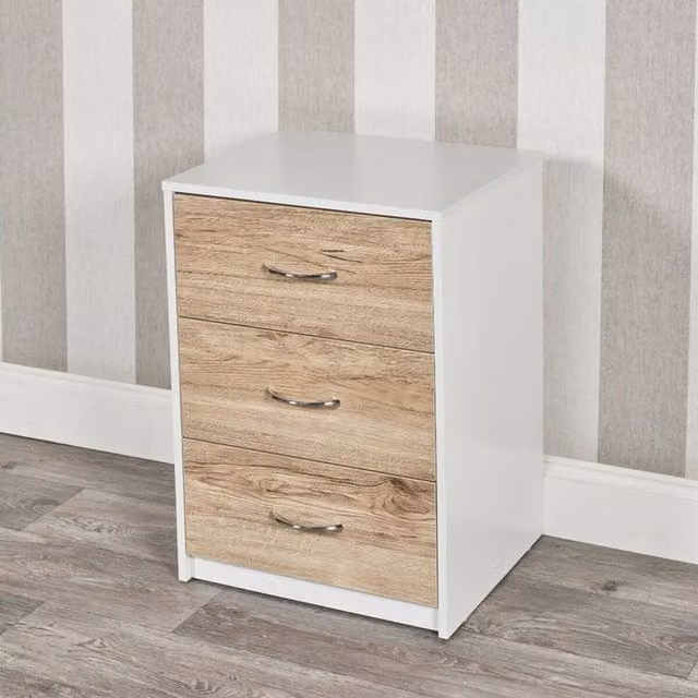 URBNLIVING Modern White Wooden Bedside Cabinet