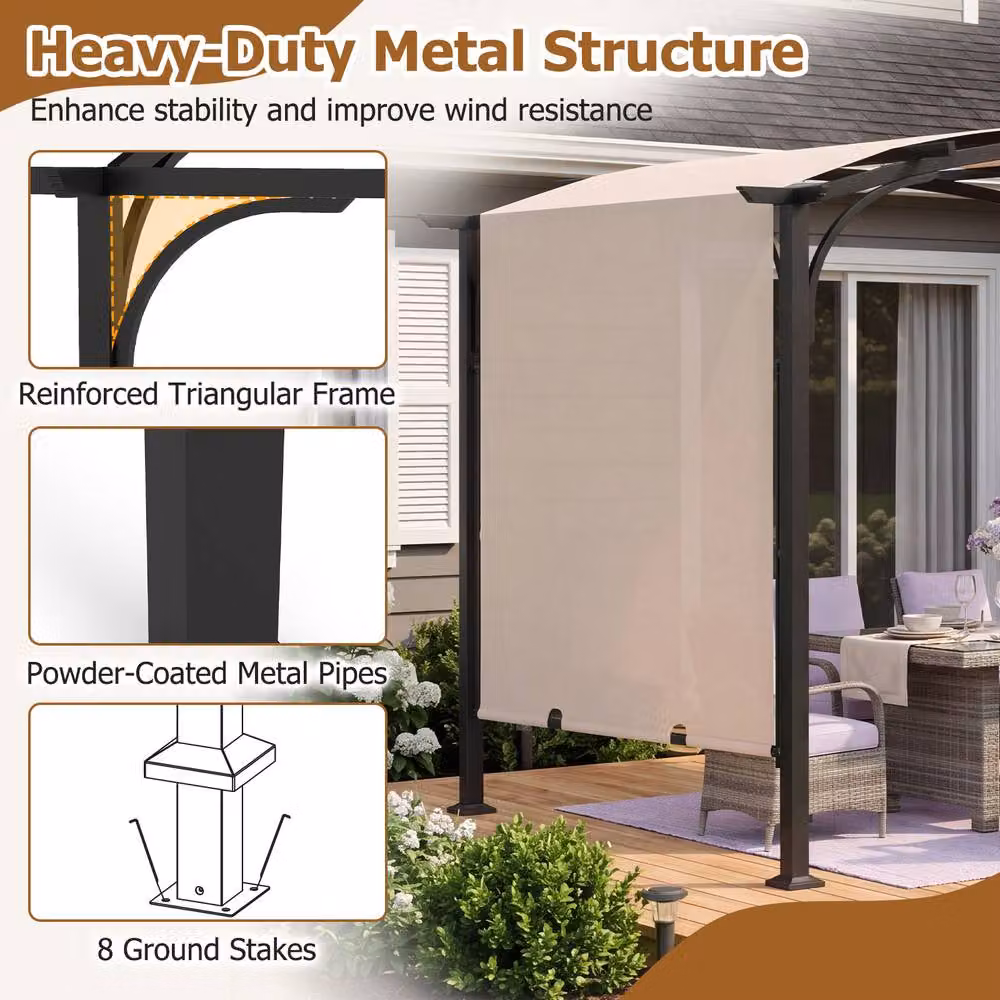 Gymax Retractable Arched Garden Pergola with Beige Polyester Canopy, W: 304.8 cm, D: 243.84 cm, H: 233.0 cm – 8