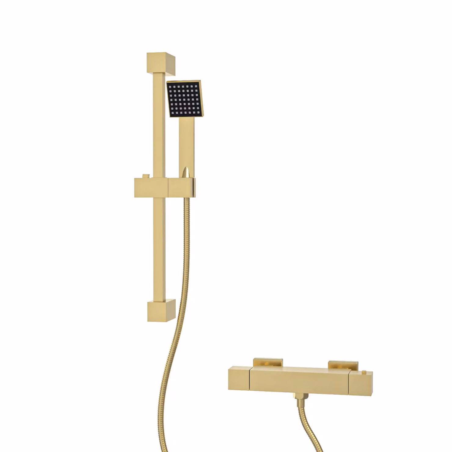 Nes Home Square Thermostatic Mixer with Slider Rail and Handset in Brushed Brass Gold – 2