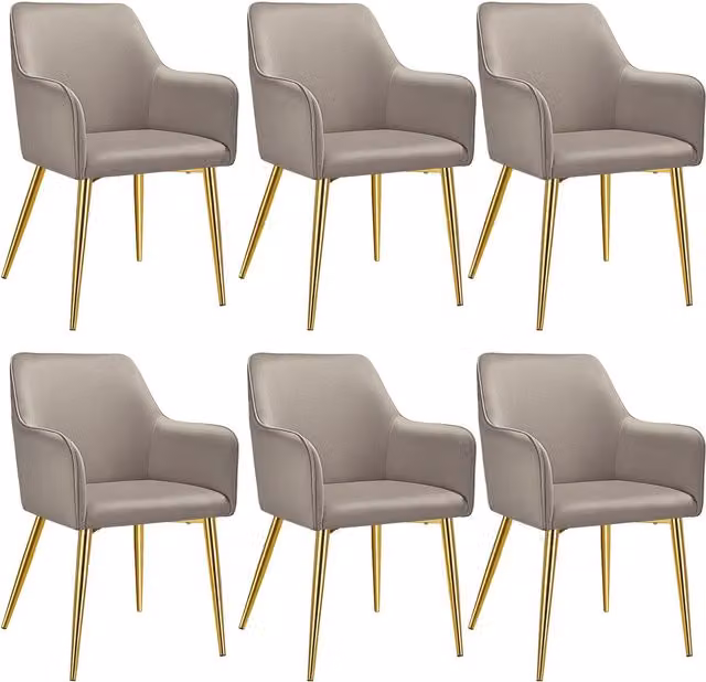 tectake Set of 6 Avane Dining Chairs with Velvet-Look Fabric and Armrests in Taupe – 6
