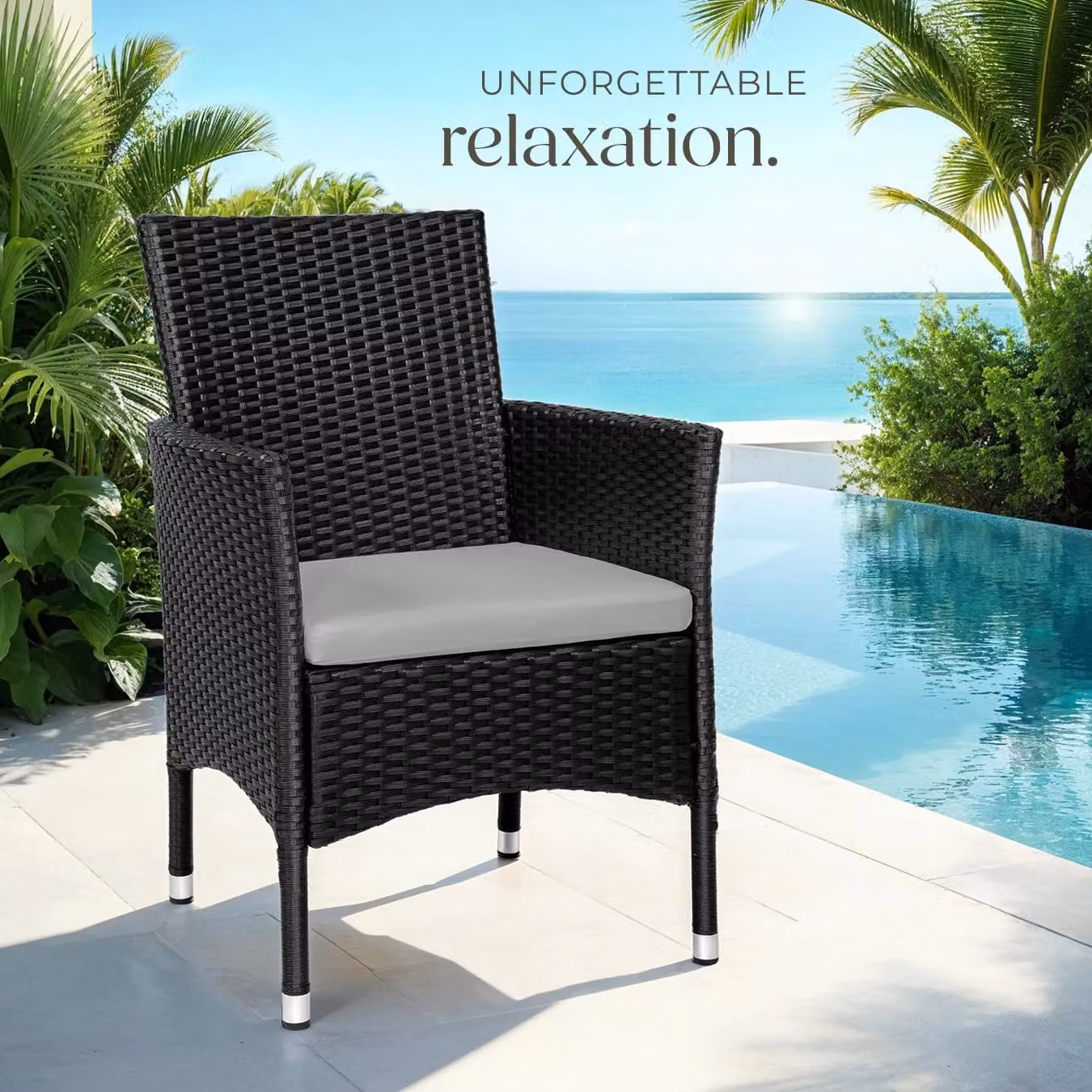 tectake Nantes Set of 2 Modern Rattan Garden Chairs in Black and Beige – 10