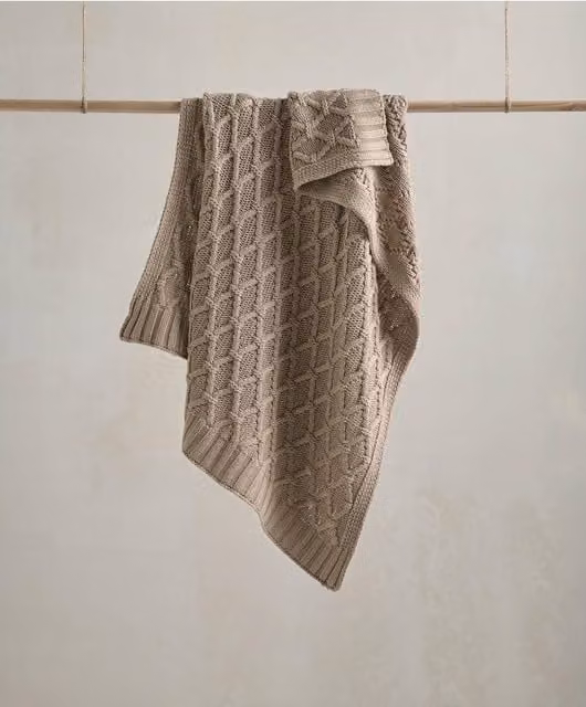 Mamas & Papas Organic Cotton Knitted Cable Knit Blanket in Brown