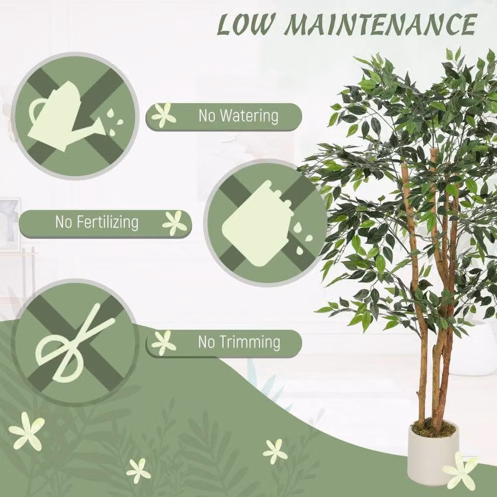 Wyld Haus Faluta 150cm Artificial Ficus Tree with Solid Wood Trunk in a White Pot, Green – 5