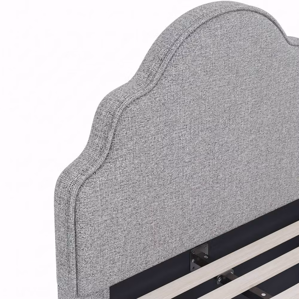 Merax Upholstered Single Bed Frame in Grey and Beige with Curved Headboard, W/D/H: 90 x 190 x 100 cm – 3
