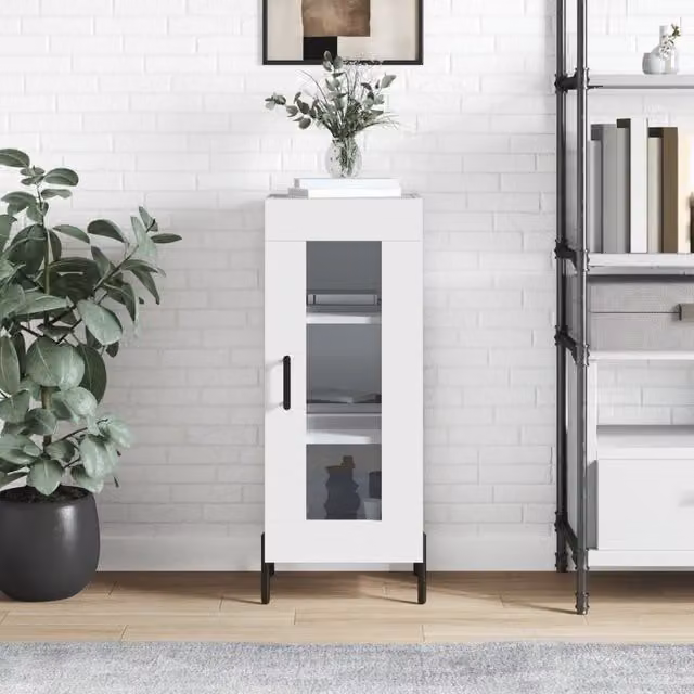 Berkfield Home High Gloss White Wall Mounted Sideboard W: 34.5 cm, D: 34 cm, H: 90 cm