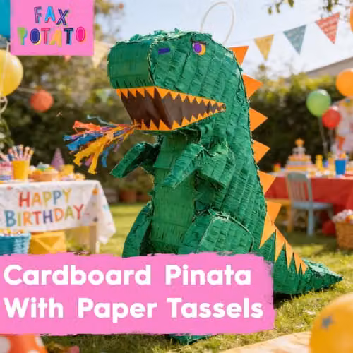 Fax Potato Rex the Dinosaur Pinata Set with Pink Stick and Blindfold, W40 x D13 x H55 cm – 2