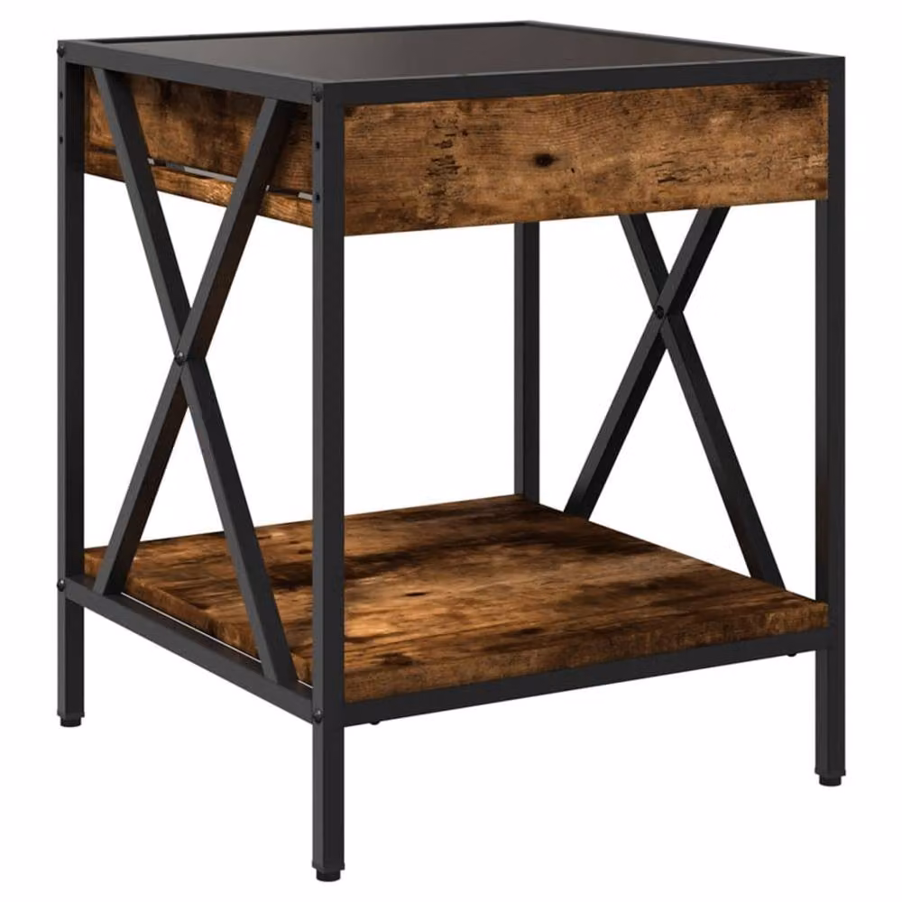 Berkfield Home Decorative Bedside Table with Infinity LED Lighting in Smoked Oak Brown, W/D/H: 40 x 40 x 49 cm – 5