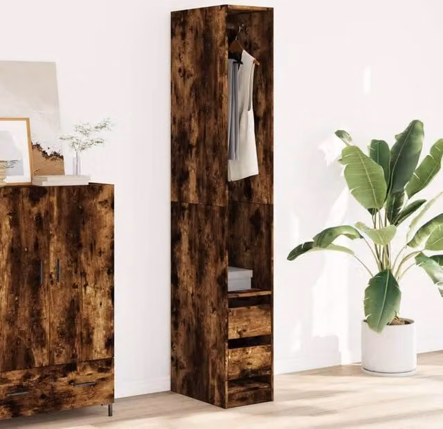 Berkfield Home Smoked Oak Wardrobe in Brown, W/D/H: 30 x 50 x 200 cm – 1