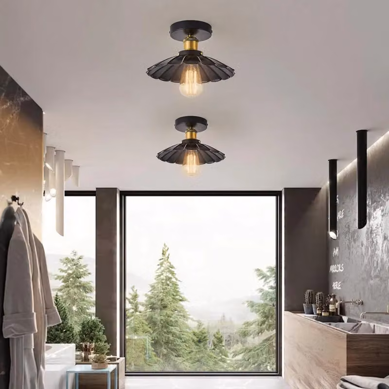 Garwarm Industrial Aluminium Flush Mount Ceiling Light, Pack of 2, Black – 6