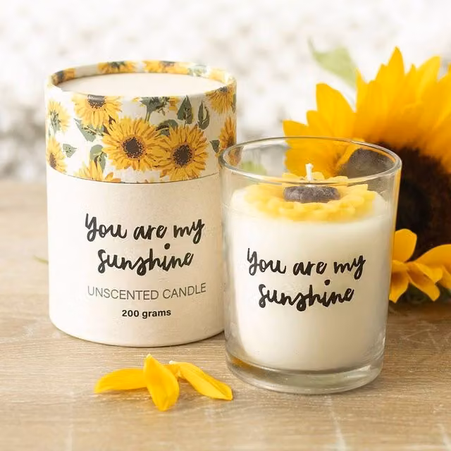 Uniqueful You Are My Sunshine 3D Sunflower Pillar Candle in Yellow, 200g – 1