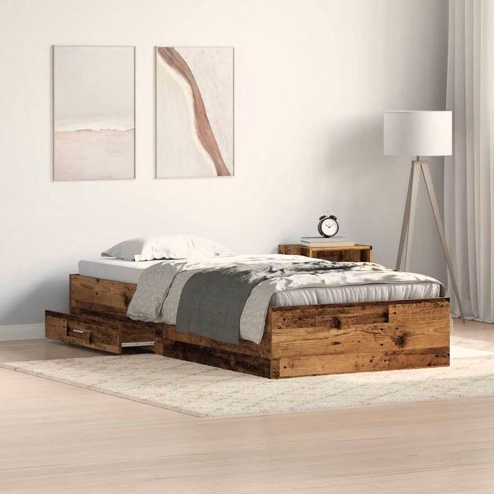 Berkfield Home Modern Bed Frame in Brown Old Wood, W/D/H: 90 x 200 cm – 2