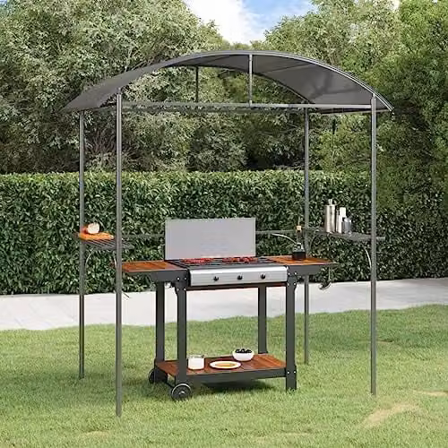 vidaXL BBQ Gazebo with Side Shelves in Anthracite Steel and Polycarbonate, W/D/H: 220 x 115 x 230 cm – 2