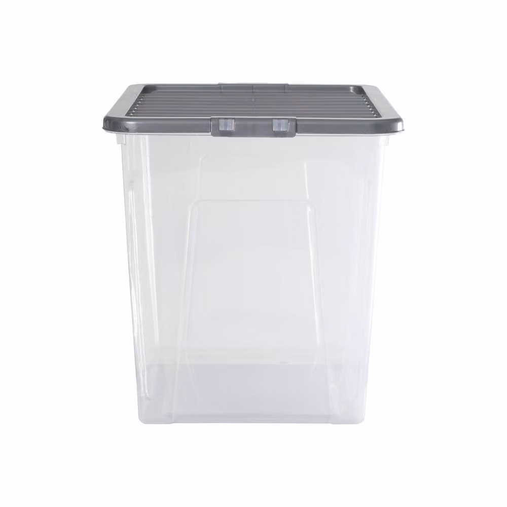Wham Crystal 80L Stackable Plastic Storage Boxes with Silver Lids, Pack of 3, Transparent – 3