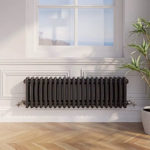 Temprazo Black Steel Wall Mounted Column Radiator H: 42.5 cm, W: 30.0 cm, D: 10.0 cm