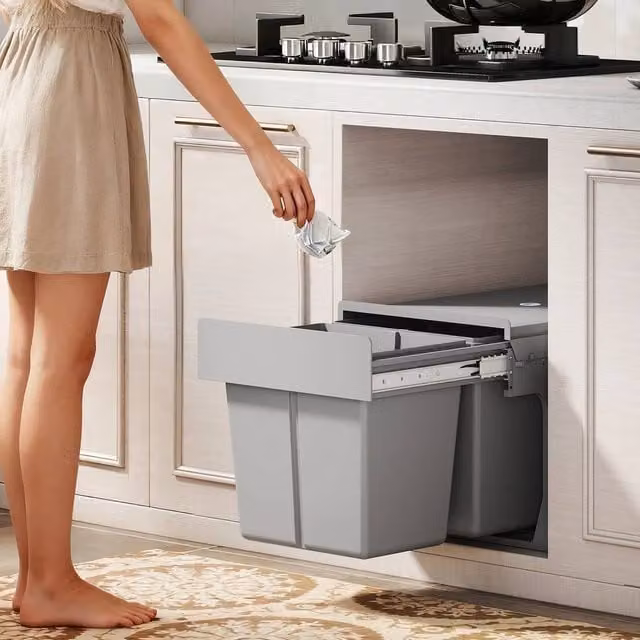 EONLION Soft Close Under Sink Bin in Grey with Removable Inner Bucket
