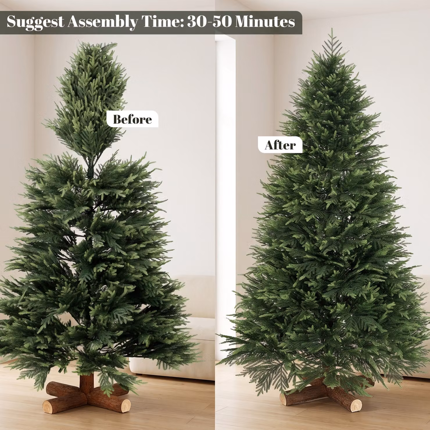 HOMCOM 6ft Artificial Christmas Tree with Realistic PE and PVC Branch Tips and Fir Wood Base, Green – 7