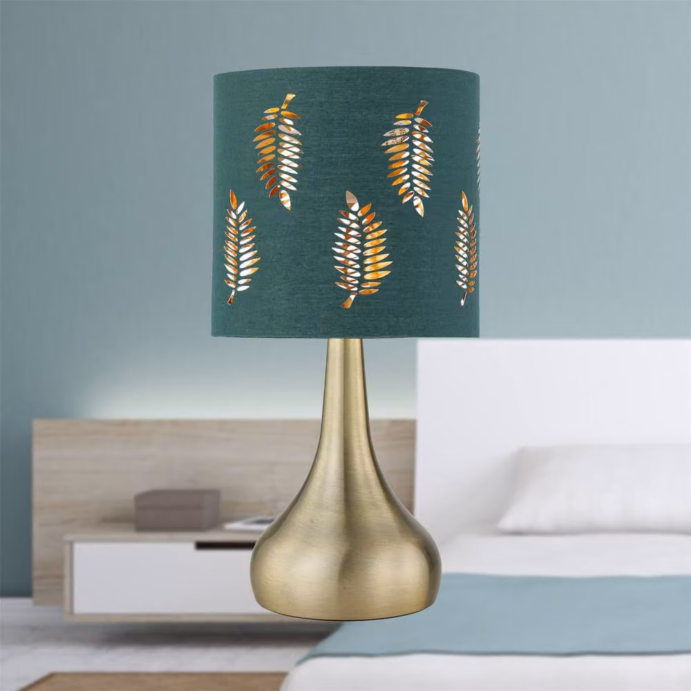 First Choice Lighting Romana Antique Brass Touch Table Lamp with Green Fabric Shade – 4