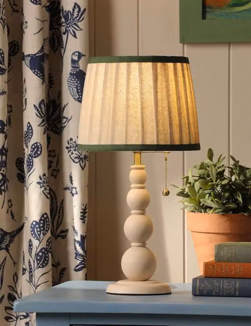 Joules Harewood Wooden Bobbin Table Lamp in Beige Mix