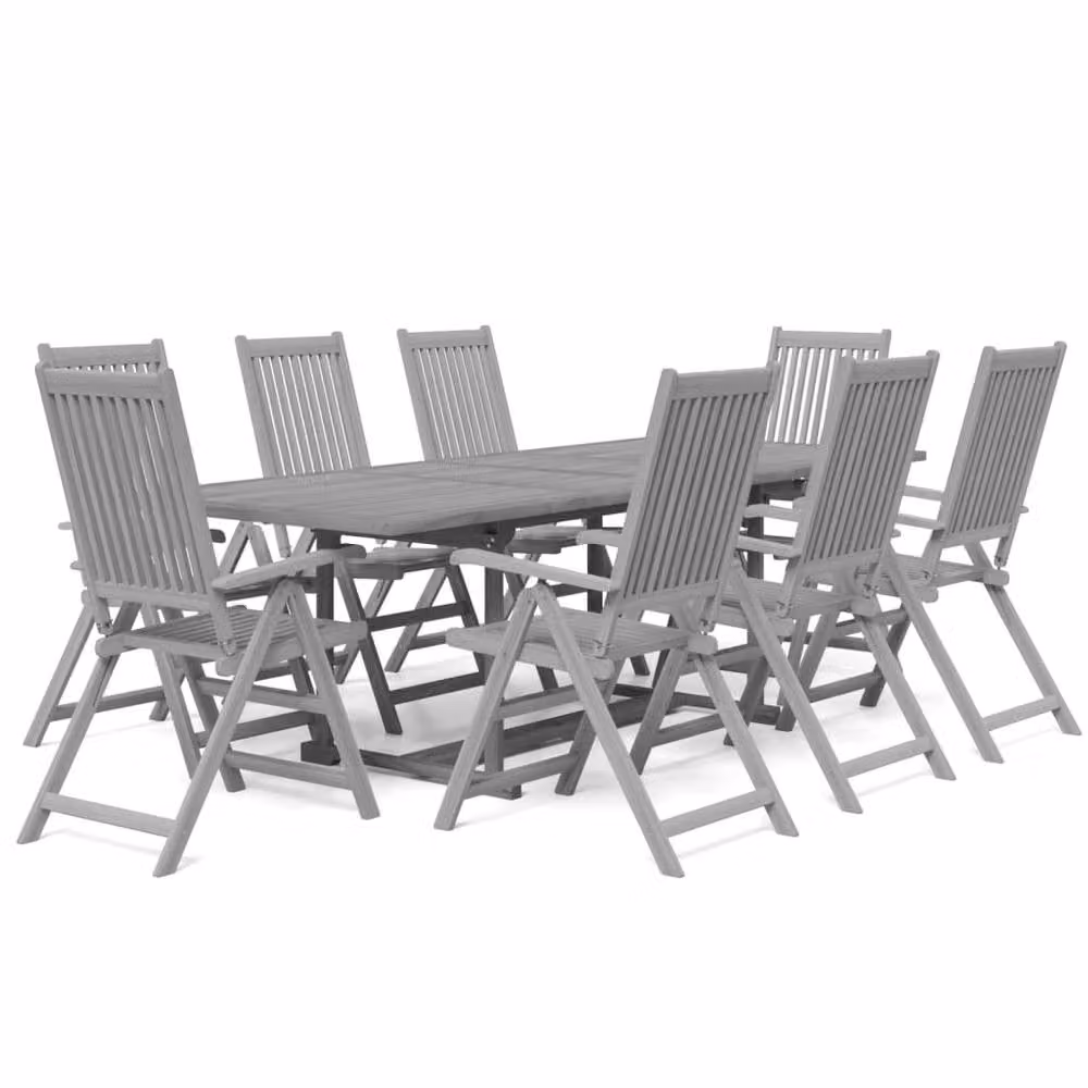 Berkfield Home 9 Piece Grey Acacia Solid Wood Garden Dining Set – 2