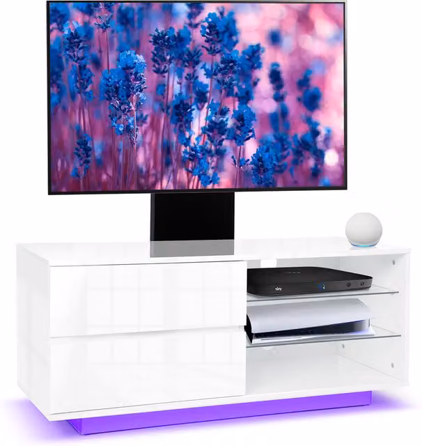 Centurion Supports Gallus LED TV Cabinet and Mounting Arm in White Glossy Glass