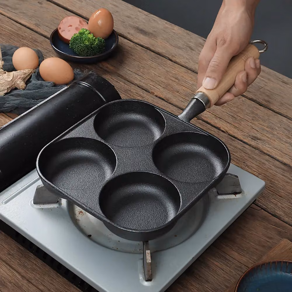 Living and Home 4-Hole Cast Iron Frying Pan in Black – 5