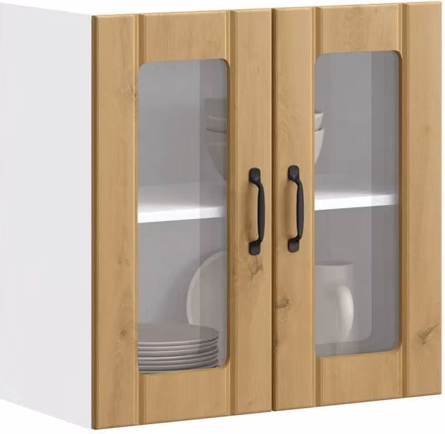 Berkfield Home Lucca Artisan Oak Kitchen Wall Cabinet with Glass Doors in Brown