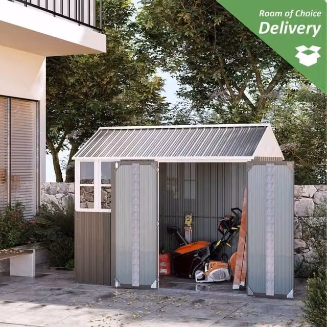 Outsunny Metal Outdoor Garden Shed with Double Doors, Window and Lock in Grey