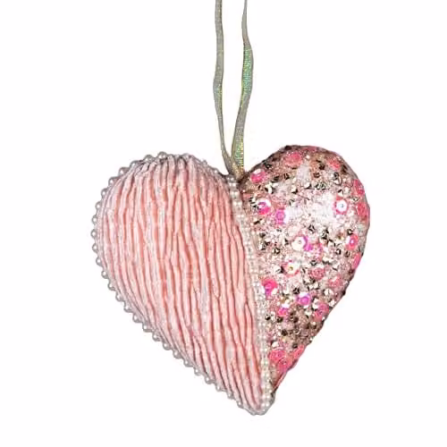 Shatchi Heart Christmas Hanging Decoration Pendant in Pink, White and Gold, 12 cm