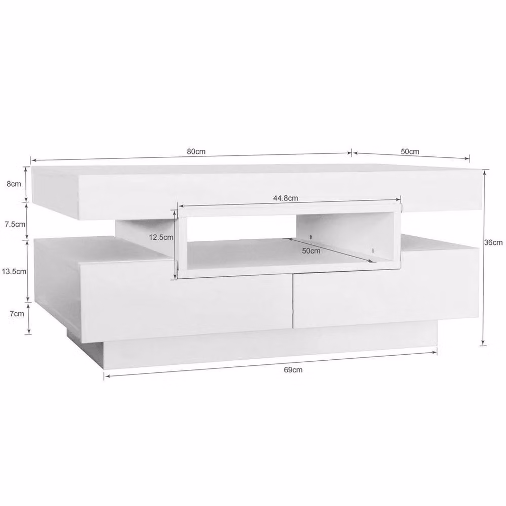SPETLEK White Coffee Table with Storage Drawers and LED Strips – 3