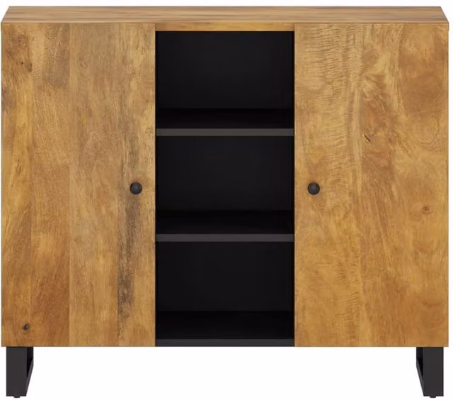 Berkfield Home Industrial Mango Wood Sideboard with 2 Doors, Brown, W/D/H: 90 x 33 x 75 cm