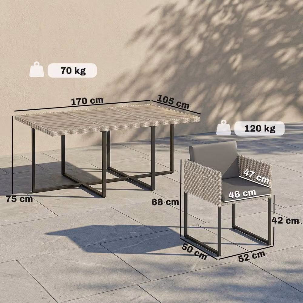 Outsunny 7 Piece Cube Rattan Garden Furniture Set with Cushions in Light Grey – 7